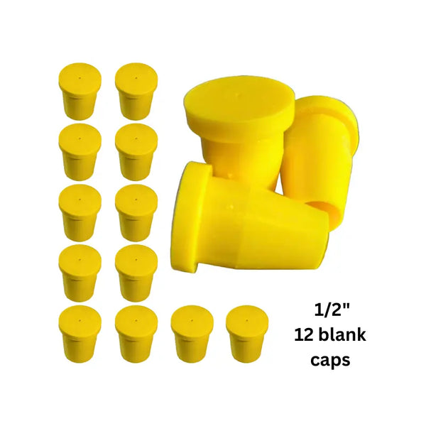 Set of 12 1/2 inch rebar blank yellow caps for surveying