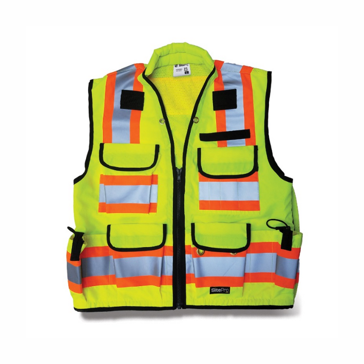 SitePro lime surveyors vest on white background