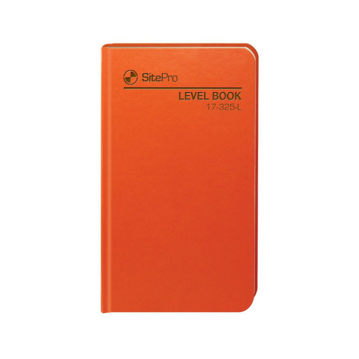 The SitePro 325-L casebound level book is perfect for land surveyors and engineers. Grid layout on the left and right pages — 6 vertical columns. Sewn in pages with durable high visibility orange hard cover. 4-5/8 x 7-1/4" page size Ruled light blue with red vertical lines Number of pages: 160 pages (80 sheets) 16 pages of curve tables and other practical information at the end of the book