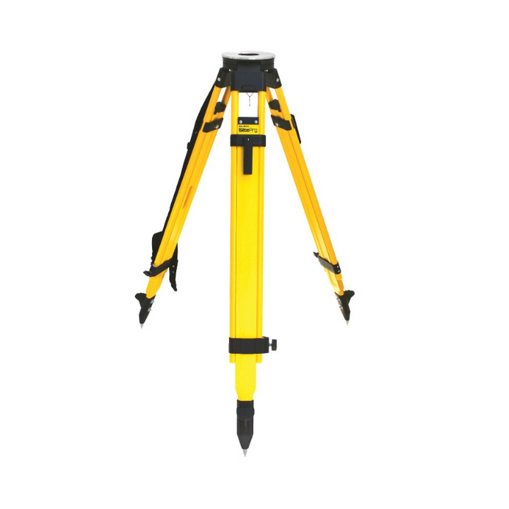 SitePro Wood/Fiberglass Round Head Dual Clamp Tripod The SiteMax WDF20-DC is a heavy duty wood-fiberglass tripod with dual clamp design- both quick clamp and wing screw. Large round flat head is precision machined. Black hardware - metal hardware is powder coated for wear-resistance. Replaceable shoe points.