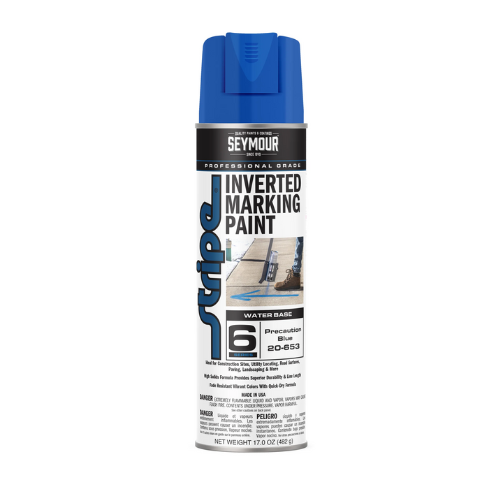 Seymour marking paint blue colored paint can on white background