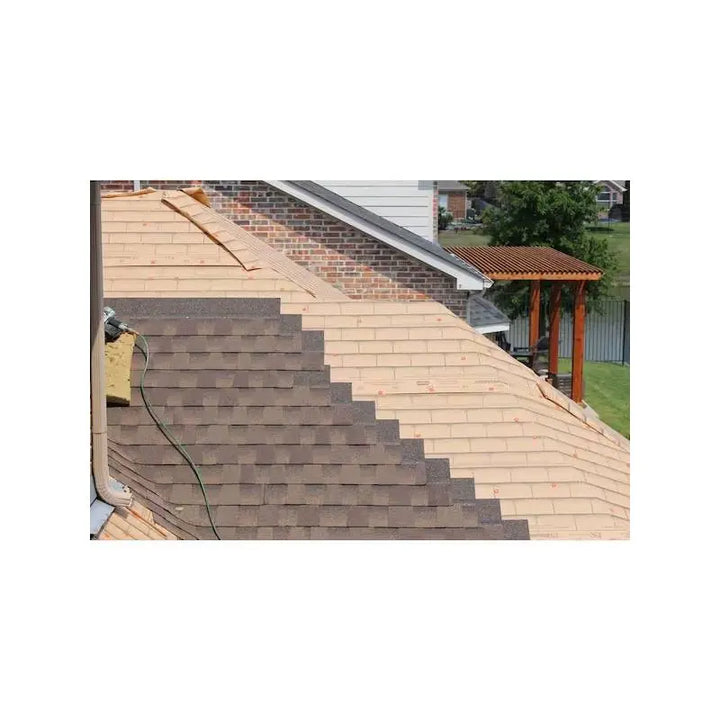 Roof with tin tabs visible on top to show product in use