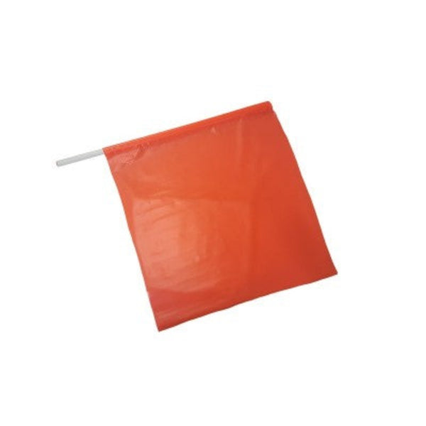 • Heavy duty PVC coated poly fabric safety flag that is ideal for roadside construction and directing traffic  • High visibility orange.  • Measures 24" x 24" with 36" plastic staff 