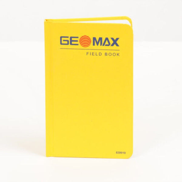 Rain Resistant Fine Quality Ledger Paper Hard-Bound in high visibility chrome yellow coated fabric 80 leaves in water proof ink Appendix of 11 tables of conversions, trigonometric functions, and formula for solving right angles and curves Left hand pages have 4 per inch blue horizontal line and five red vertical lines Right hand page has 4 x 4 blue lines with a red vertical center line Book Measures: 4-1/2 x 7-1/4