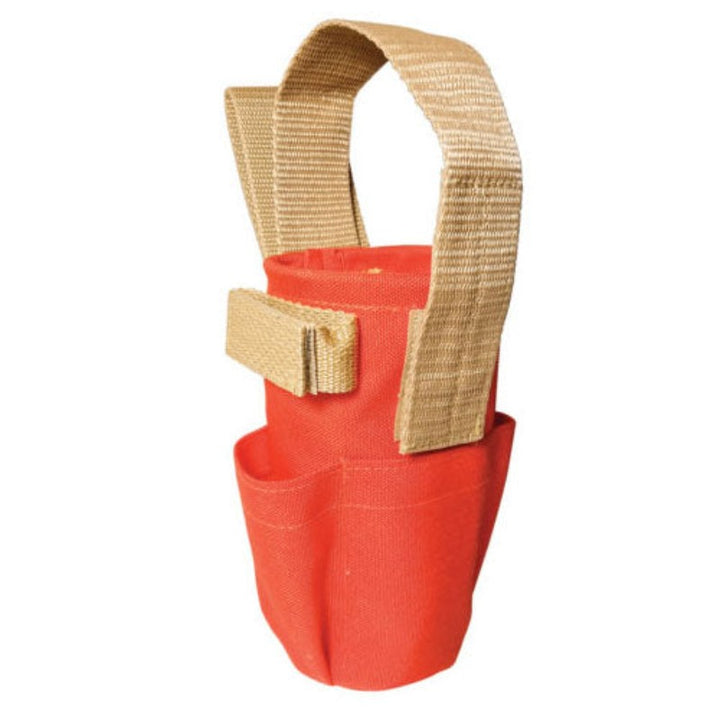 SITEPRO PAINT CAN HOLDER WITH POCKETS • Paint can pocket lined with reinforcement for easy in and out of can • Designed with pockets to hold a folding rule (which includes a Velcro strap), marker pens,    pencils, and other items • High strength fiber material that is tough and abrasion-resistant • Velcro safety strap • Heavy duty belt loop with reinforced stitching that fits up to a 2-in wide belt • Color: Hi-vis orange